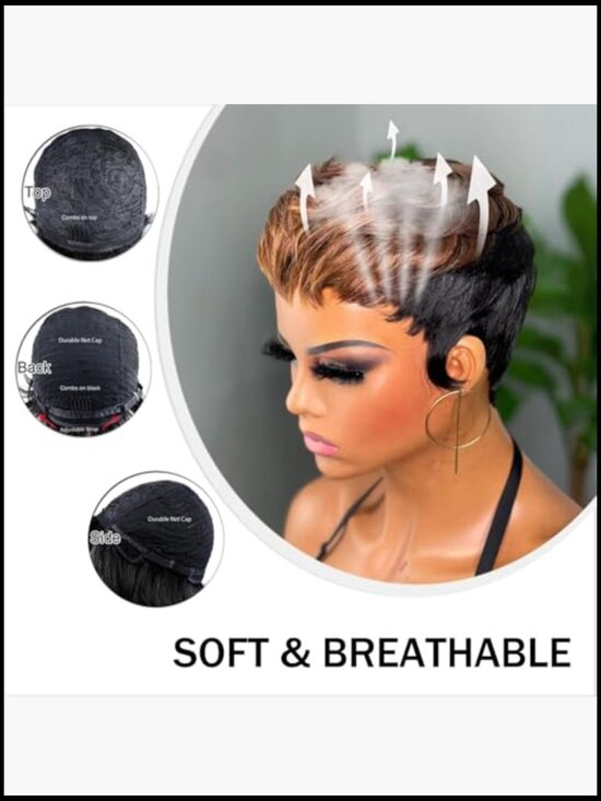Pixie Cut Wig Short Layered Haircut Human Hair Glueless Full Machine Made with main image 4